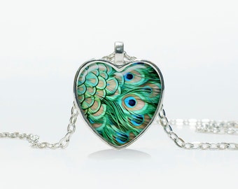 Peacock pendant Heart Peacock necklace jewelry Heart shape Heart pendant