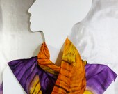 Long Silk scarf "Teleportation". Hand painted shawl. Multicolor yellow, orange, violet, black tiger pattern. Ready. Size 148x45 cm, 58x18â€