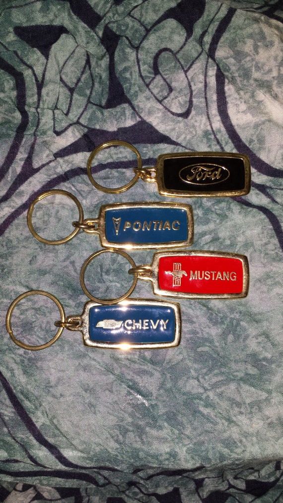 Set of Four Vintage Auto Key Chains (Ford, Mustang, Chevy & Pontiac)