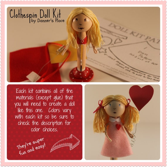 Items similar to DIY Clothespin Doll Kit with Aline Dress on Etsy