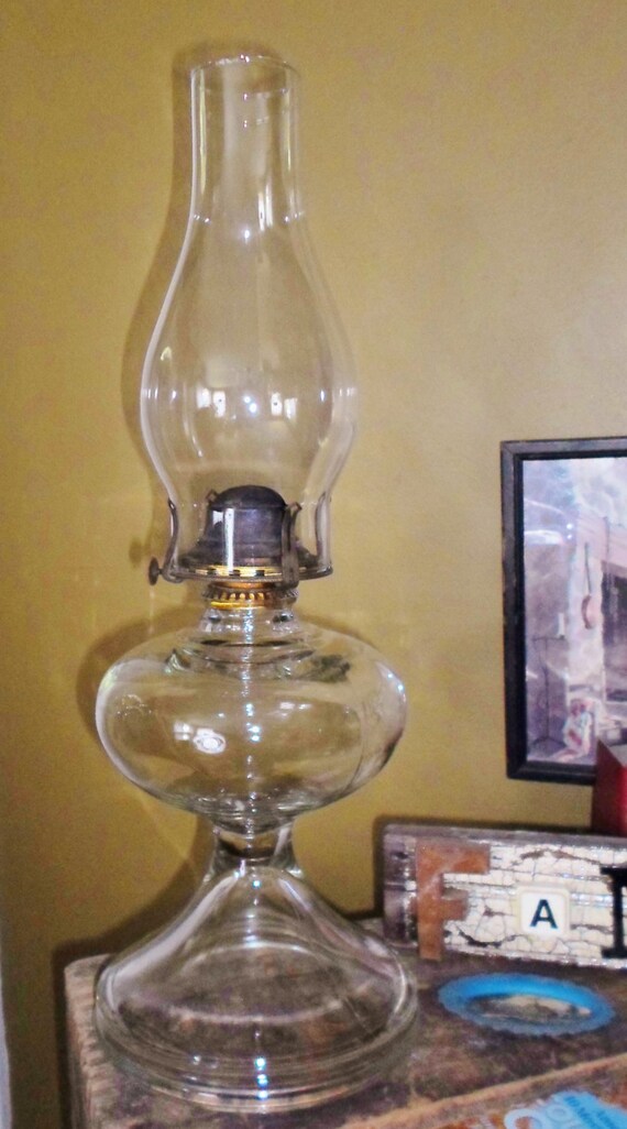 Vintage Clear Glass Hurricane Oil Lamp With Clear Glass Shade 8419