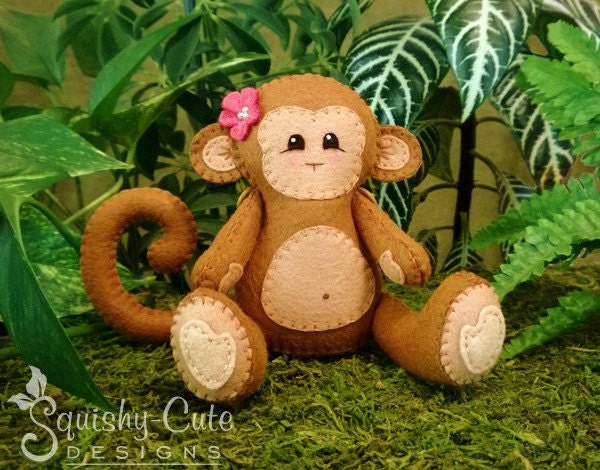 monkey sewing pattern pdf jungle stuffed animal felt plushie
