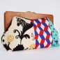 Home pouch - Twin stripes in black and blue - wooden frame clutch bag