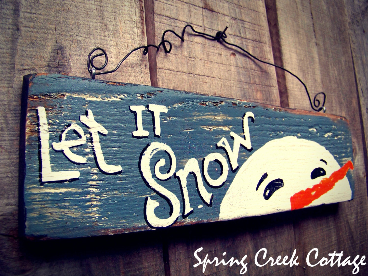 Wood Sign, Let It Snow, Whimsical Hand-painted Reclaimed Wood Sign, Primitive Snowman, Rustic Holiday Decor, Made To Order!