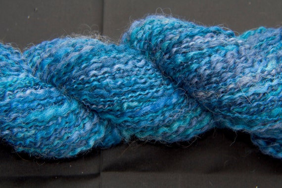 Handspun Art Yarn - Blue Ocean 3.2 oz 174 yards Bulky Wool