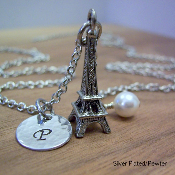 Items similar to Personalized Eiffel Tower Charm Necklace, Hand Stamped