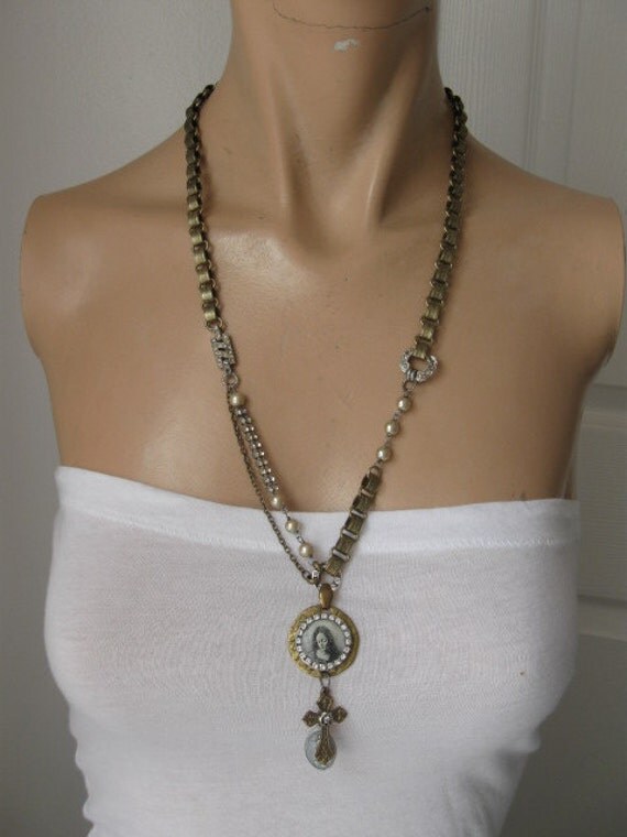 Grace Eternal ... vintage madonna rosary assemblage necklace