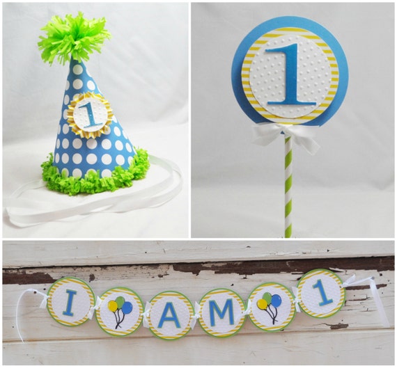 1st Birthday Boy Smash Cake Photo Props- Set of 3- Blue, Green & Yellow Il_570xn