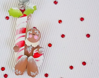 Personalize Christmas Ornament. Gingerbread Man & Candy Cane. Holiday Kitchen Decor. Rustic Holiday Decoration. Gifts for Her. Gift under 10
