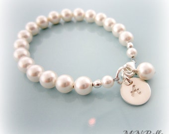 Baby Pearl Bracelet. Personalized Baby Pearl Bracelet. Baptism, Flower Girl, Weddings, First Communion
