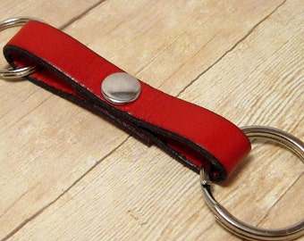 Red Leather Key Ring, Double Keyring, Cardinal Red Leather Key Chain ...