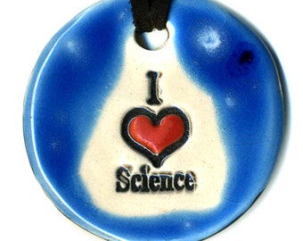 I love Science Ceramic Necklace in Spotted Blue