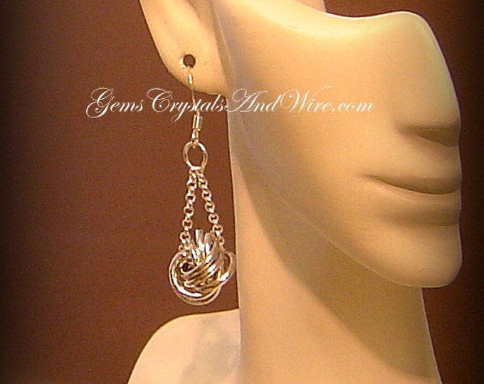 Earrings, Silver, Danish, Love Knot Jewelry, Bridesmaids Gift, Gift For Her