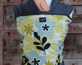 Baby Sling-ORGANIC COTTON Baby Wrap Sling Carrier-Floral Blue on Gray-One Size Fits All-Newborn to Toddler-DvD Included