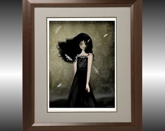 Dark Melancholy Goth Girl Art Print -- The Girl with the Dragonfly Tattoos