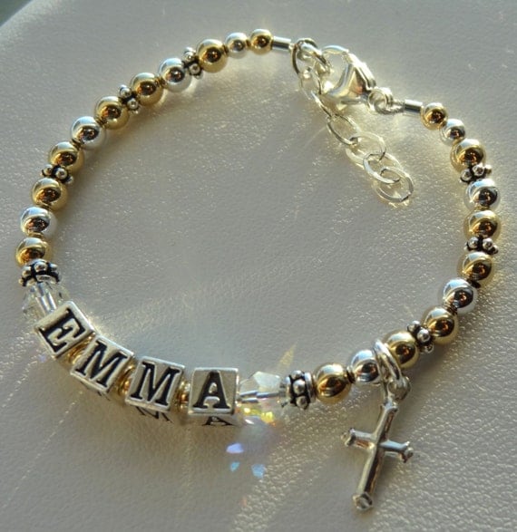 Gold and Silver Children Baby Name Bracelet Gold Bracelet