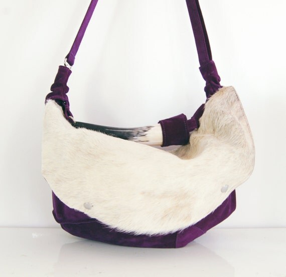 SALE Coco - Handmade Purple  Hair On Leather Hide Hobo Shoulder Bag