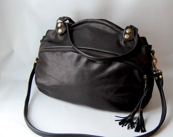SP12 leather bag in black - antique brass hardware