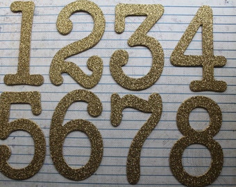 Numbers 1-8 3 inch tall GOLD Glittered paper over chipboard diecuts ...