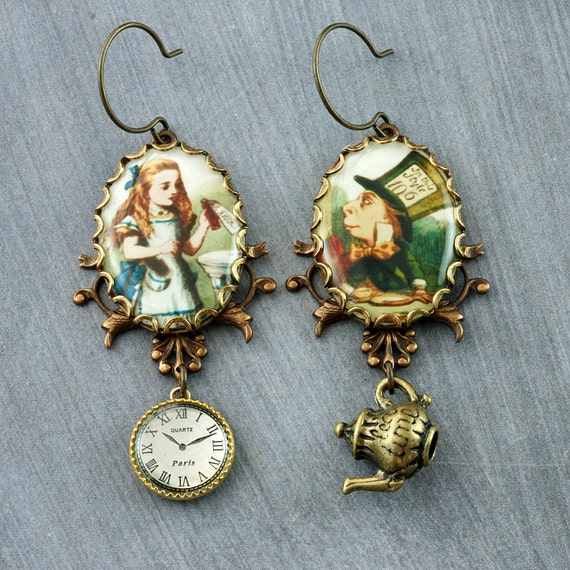 Alice In Wonderland Earrings Mad Hatter Earrings Alice