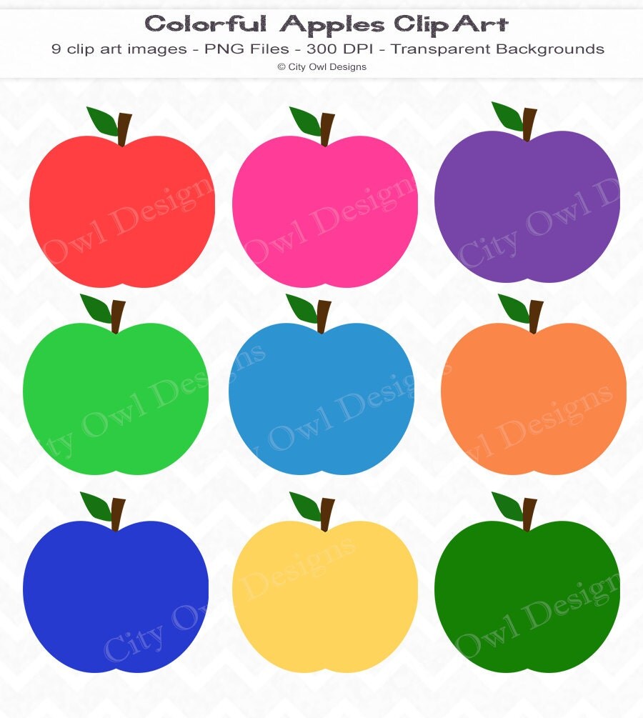 Colorful Apples Clip Art Fall Clipart by OneCityOwlDesigns