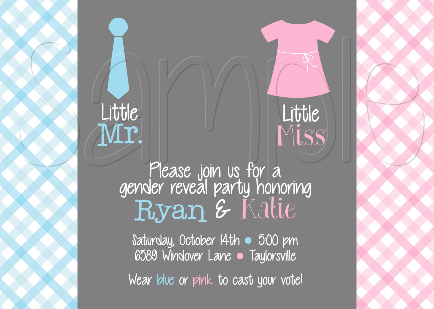 Printable Tie and Dress Gender Reveal Party Invitation