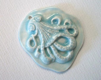 Blue Ceramic Octopus Pendant
