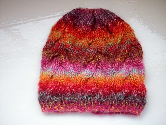 Girls' knit cable beanie wool mix child or small by SpinningStreak