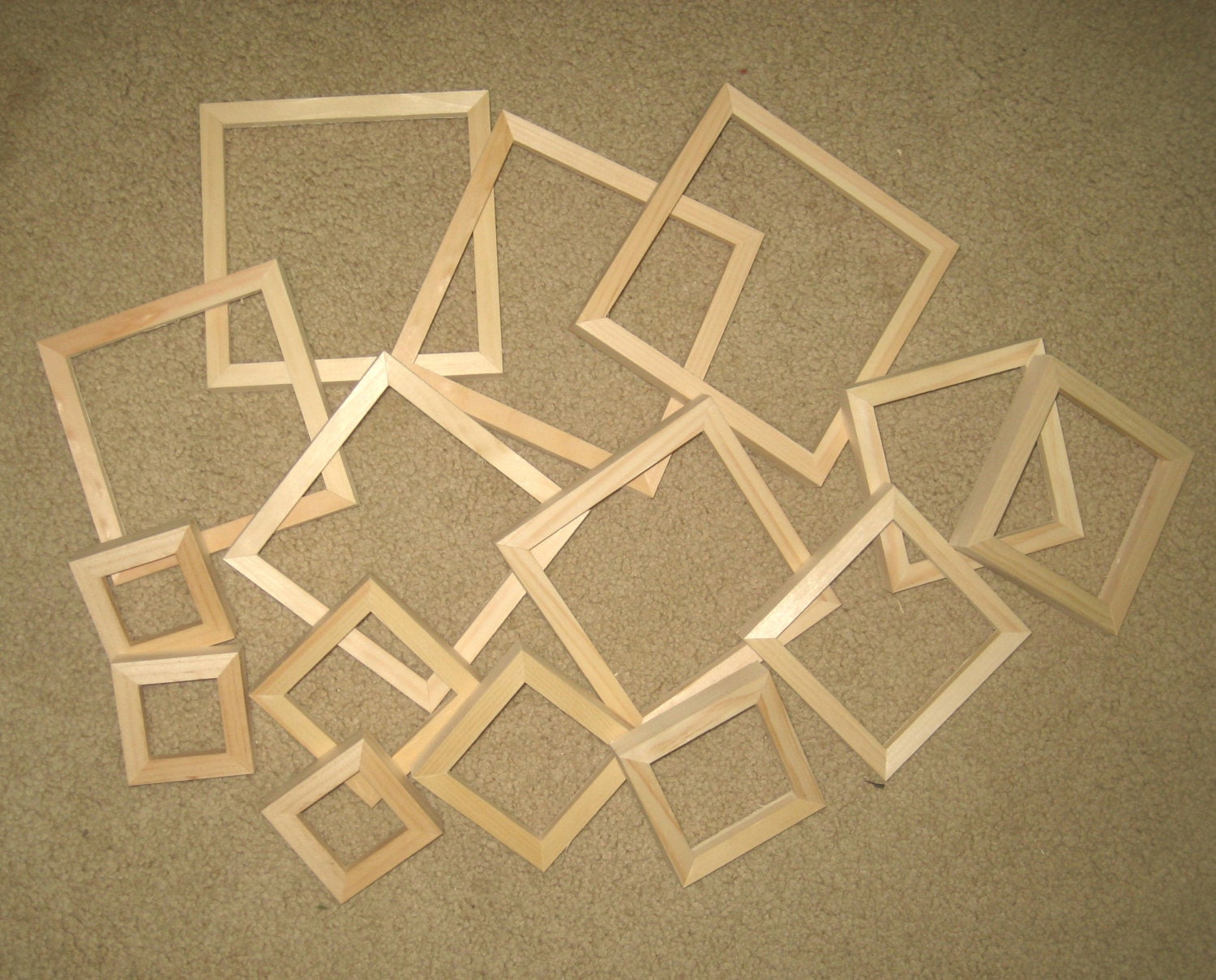 Mini frames assortment of 15 square unfinished wood