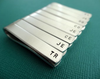 Set of 8 Personalized Tie Bars - Initials - Custom stamped tie clips