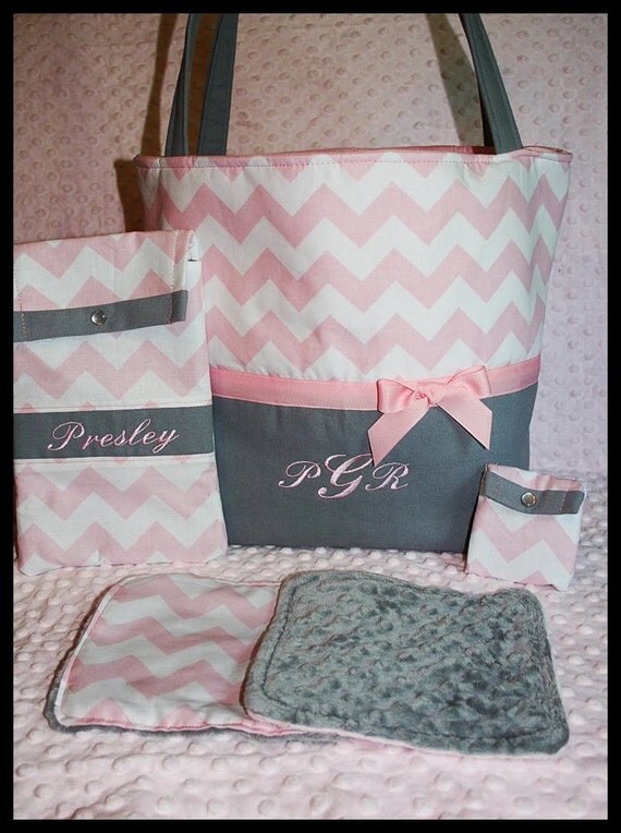 Items similar to Chevron Tote SetBaby BagBaby Girl Personalized