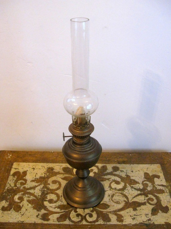 Antique Brass Oil Lamp with Very Tall Globe by Squire Ltd.