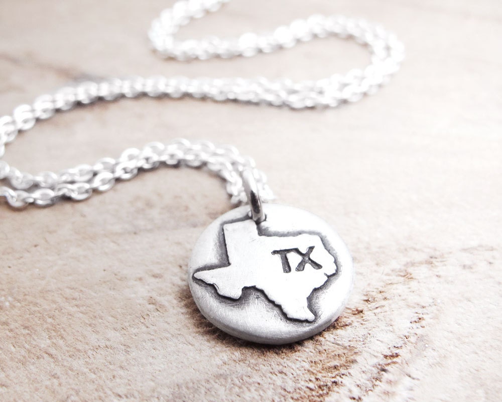 Tiny Texas necklace silver map pendant TX state jewelry