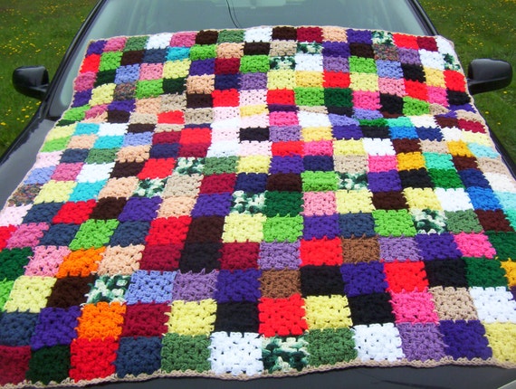 Hand Crocheted Solid Granny Square Afghan