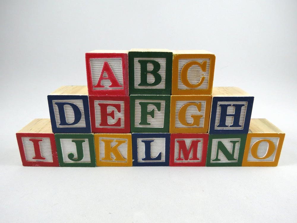 15 Alphabet Blocks Square 1 1/8 inch Baby Shower