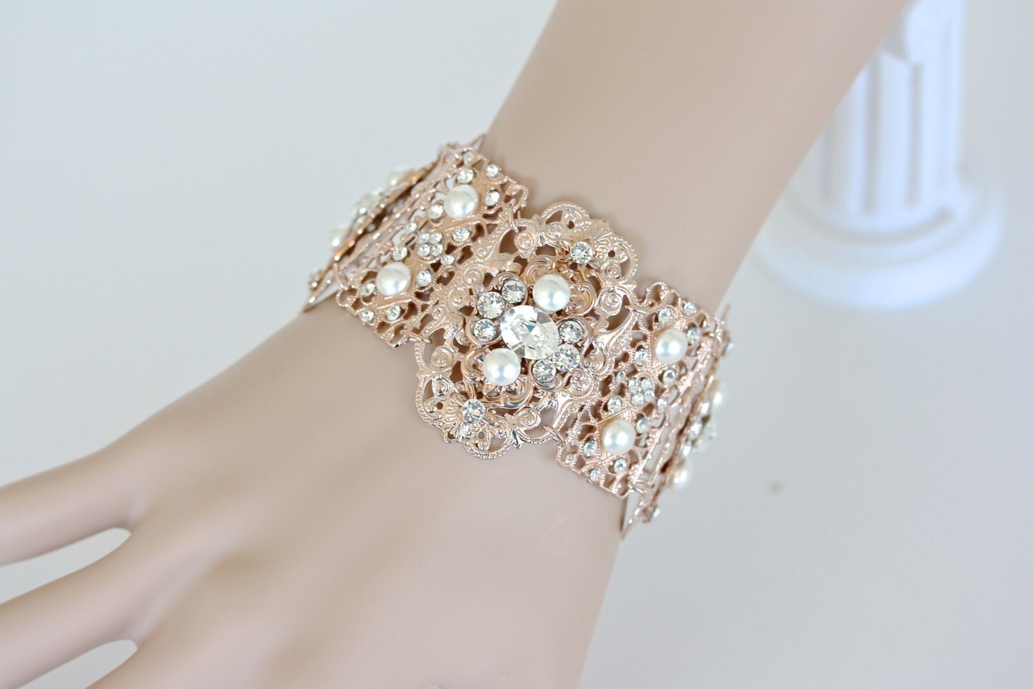 Rose Gold Wedding Bracelet Cuff Bracelet Vintage Filigree