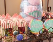 Harry Potter party favor printables for Honeydukes candies (Bertie Botts, Fizzing Whizzbees, Sugar Quill, Chocolate Frogs)