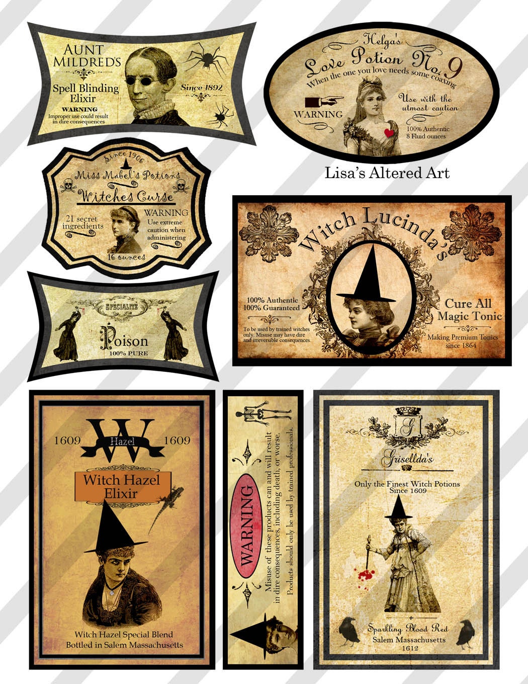 digital collage sheet vintage halloween potion labels sheet