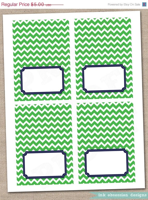 40% OFF SALE Kelly Green and Navy Blue Buffet Card Printable Labels - INSTANT Download Il_570xn