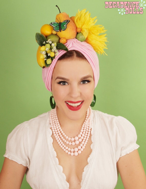 Items similar to Tickled pink - Carmen Miranda fruit hat ...