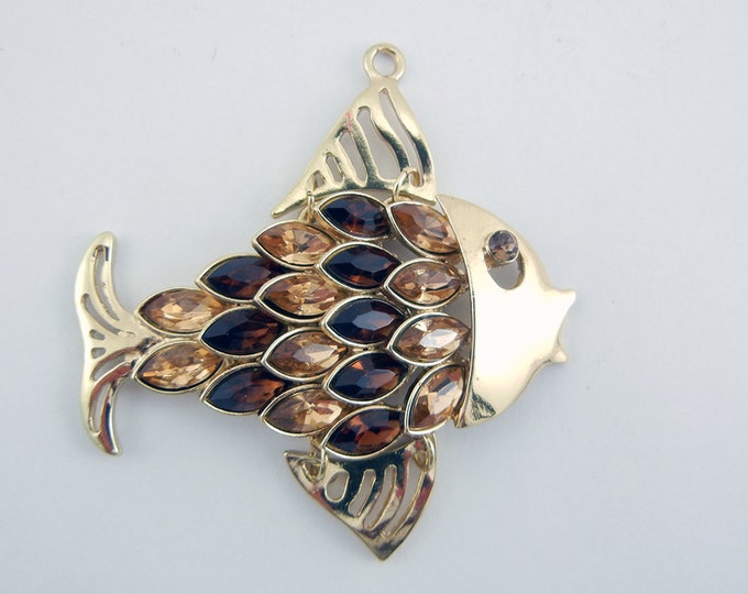 Gold-tone Fish Pendant Dark and Light Topaz Acrylic Rhinestones