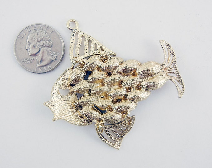 Gold-tone Fish Pendant Dark and Light Topaz Acrylic Rhinestones