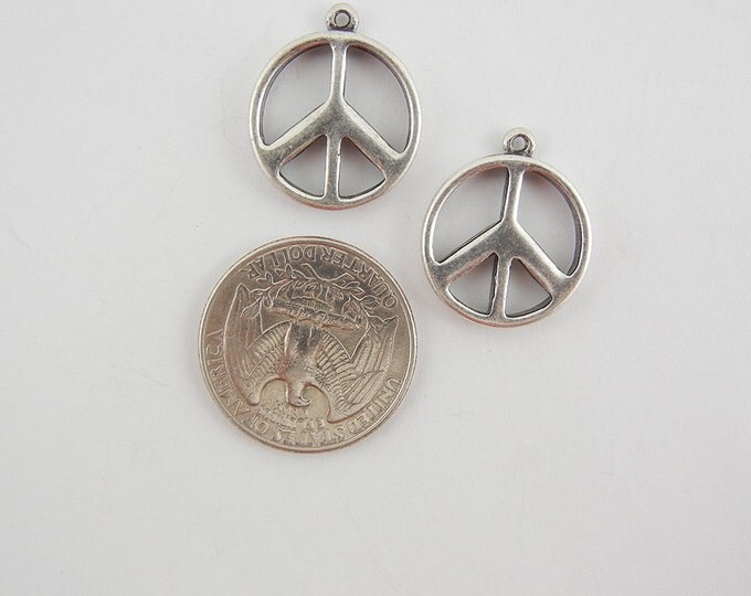 Pair of Dark Blue Rhinestone Peace Signs Matte Silver-tone Peace Sign Charms