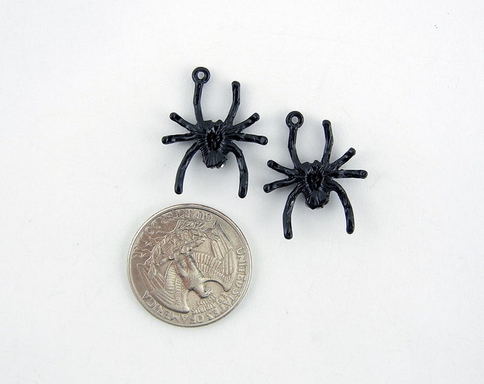 Pair of Small Black Epoxy Spider Charms with Rhinestones