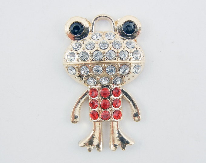 Small Gold-tone Frog Pendant Rhinestone Encrusted