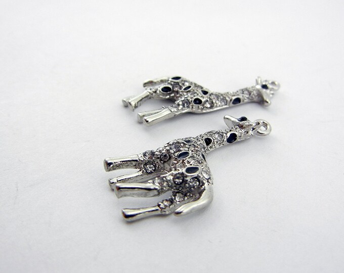 Pair of Silver-tone Giraffe Charms Rhinestones