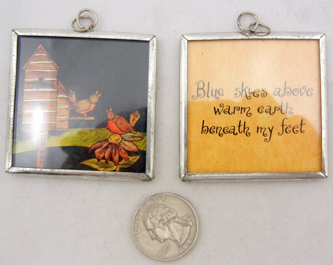 2 Large Message Pendant or Ornament in Metal Frame Under Glass