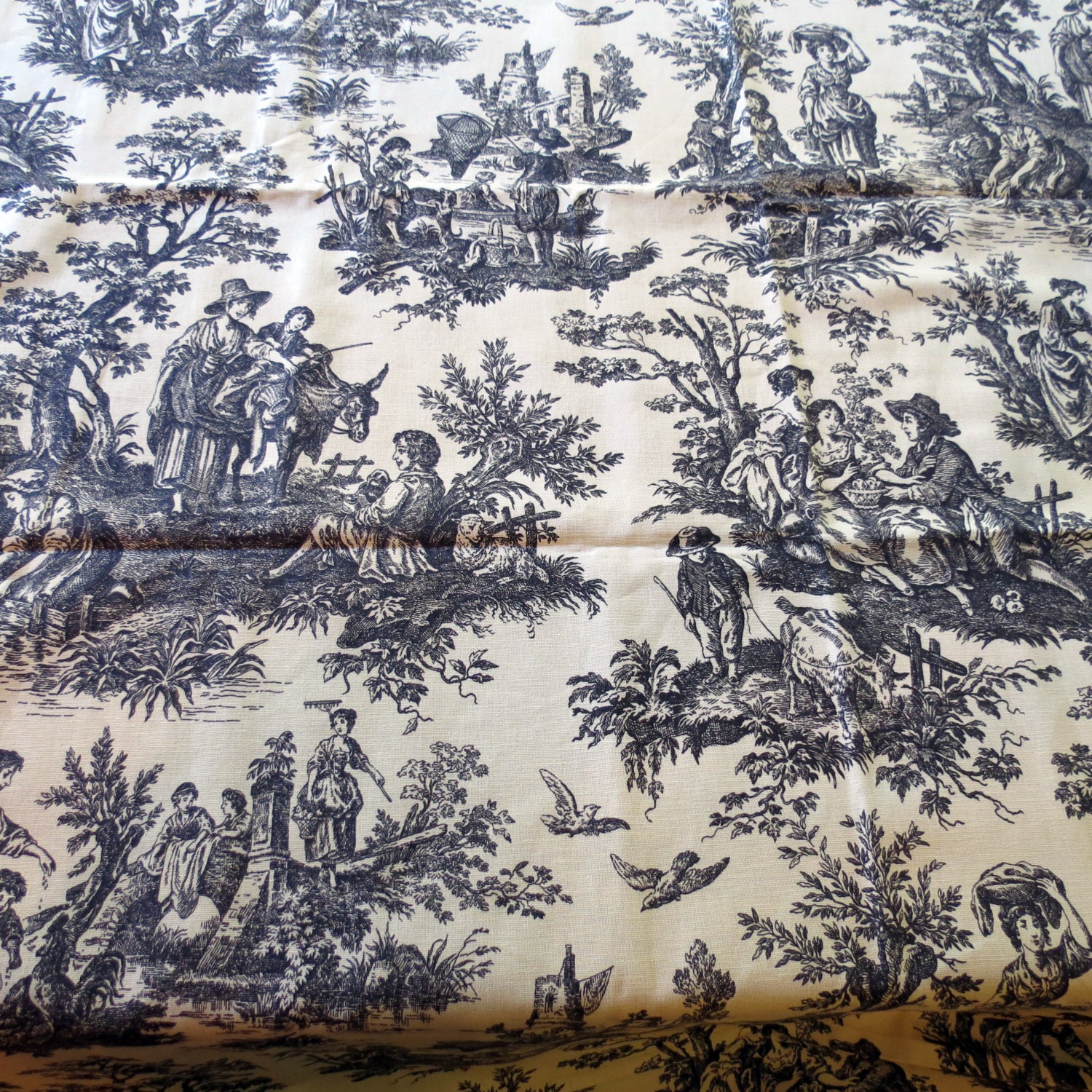 Waverly Fabric Black White Toile Country Life Country Weekend