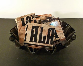 The Alarm wood coasters & warped record bowl, recycled Declaration music album
