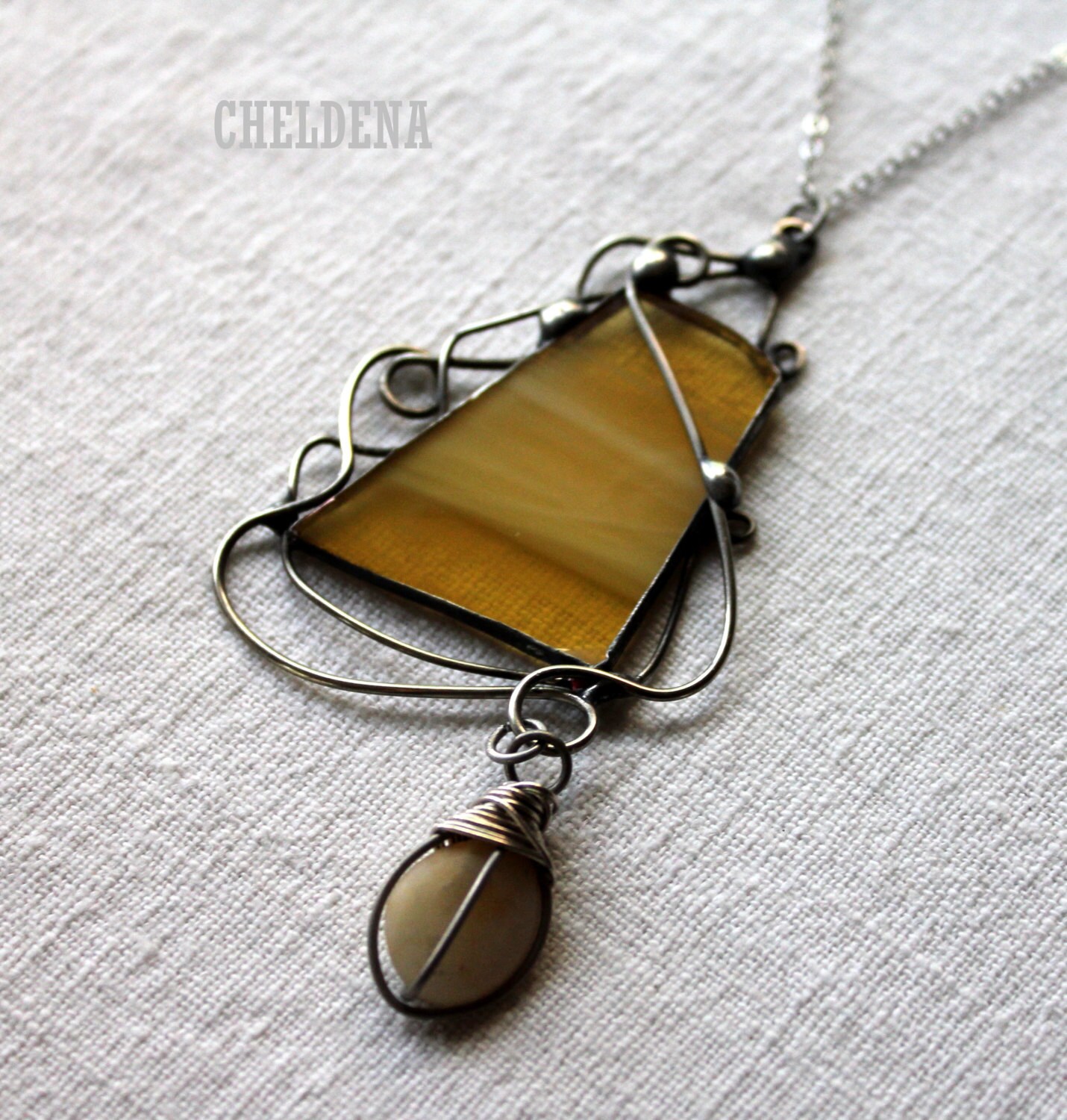 SALE Stained Glass Pendant Necklace in Lemon Hues Unique